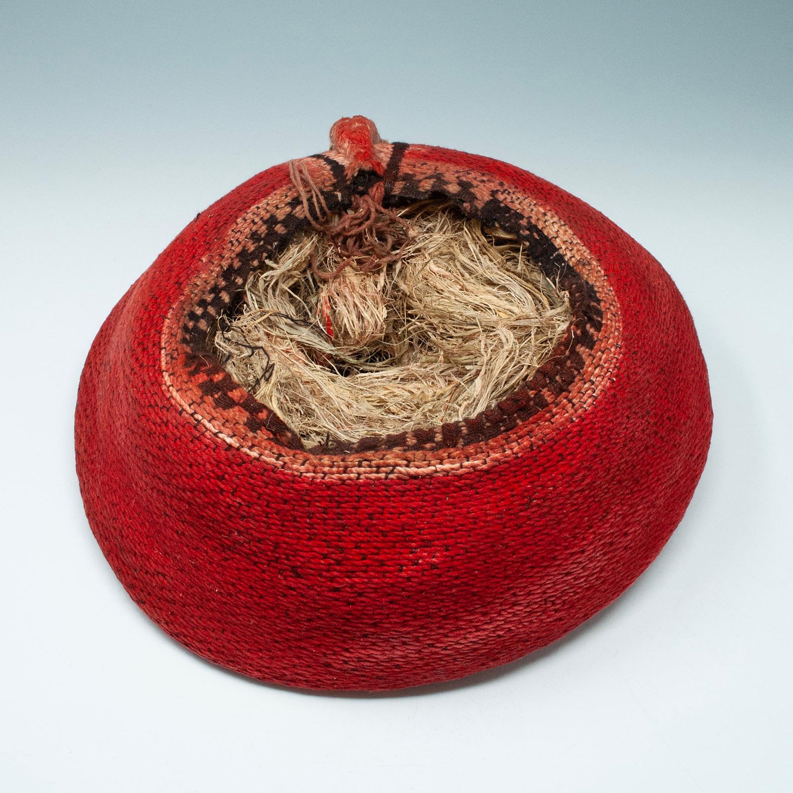 Tribal Mid-20th Century Zulu Women's Red Cotton Hat, Isicholo, South Africa For Sale 1
