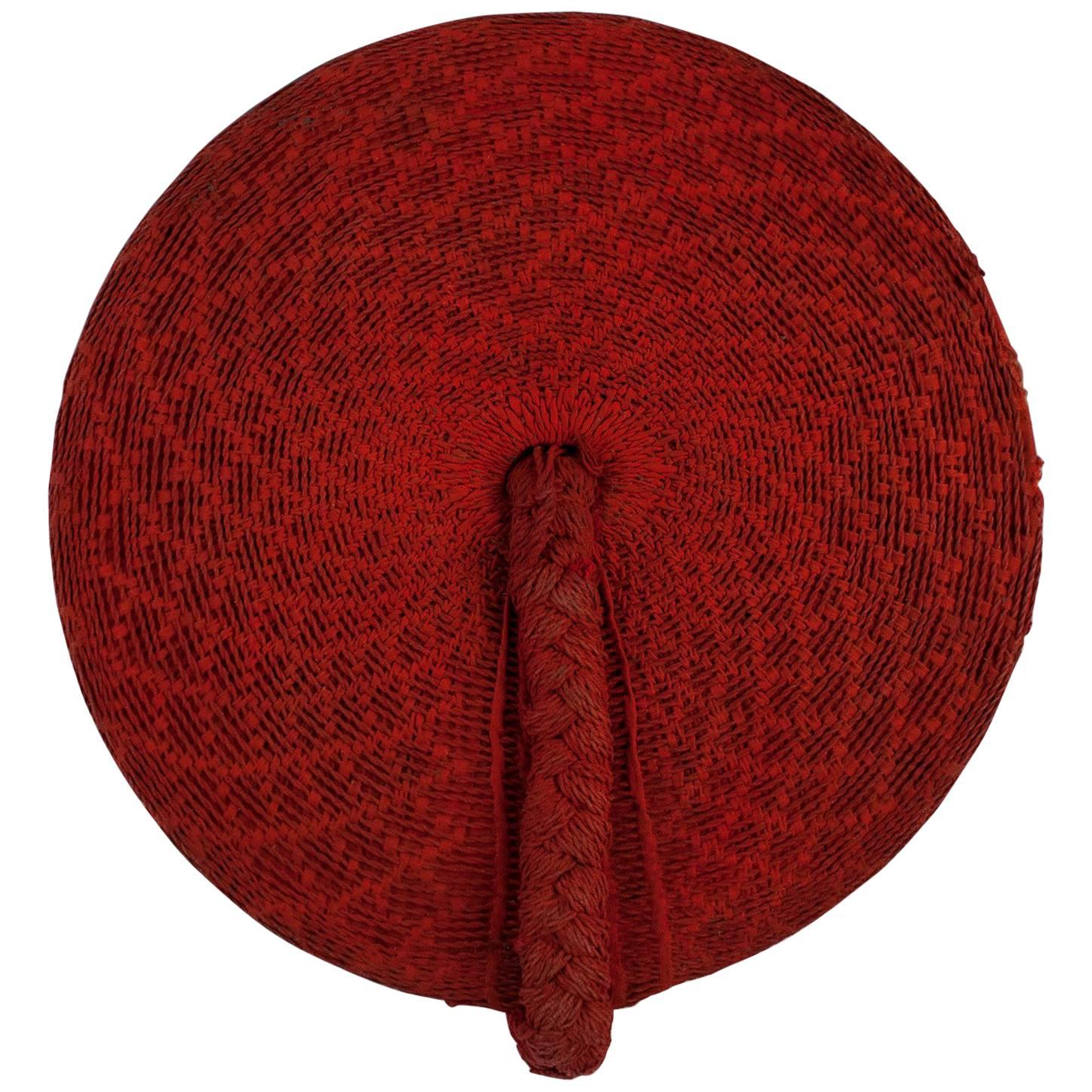 Tribal Mid-20th Century Zulu Women's Red Cotton Hat, Isicholo, South Africa