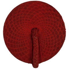 Tribal Mid-20th Century Zulu Women's Red Cotton Hat, Isicholo, South Africa