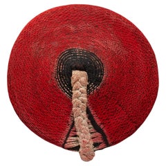 Tribal Mid-20th Century Zulu Women's Red Cotton Hat, Isicholo, South Africa