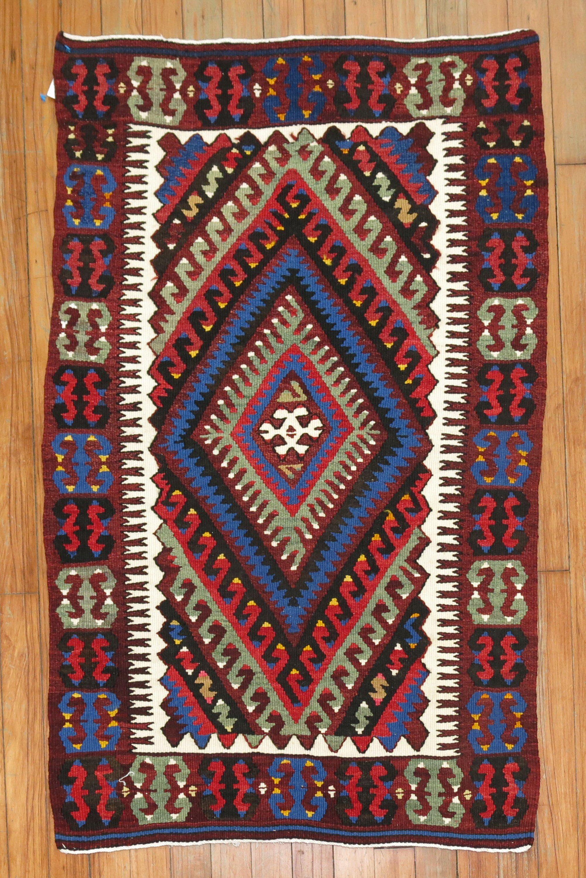 Hand-Woven Tribal Mini Size Turkish Kilim, Mid-20th Century For Sale