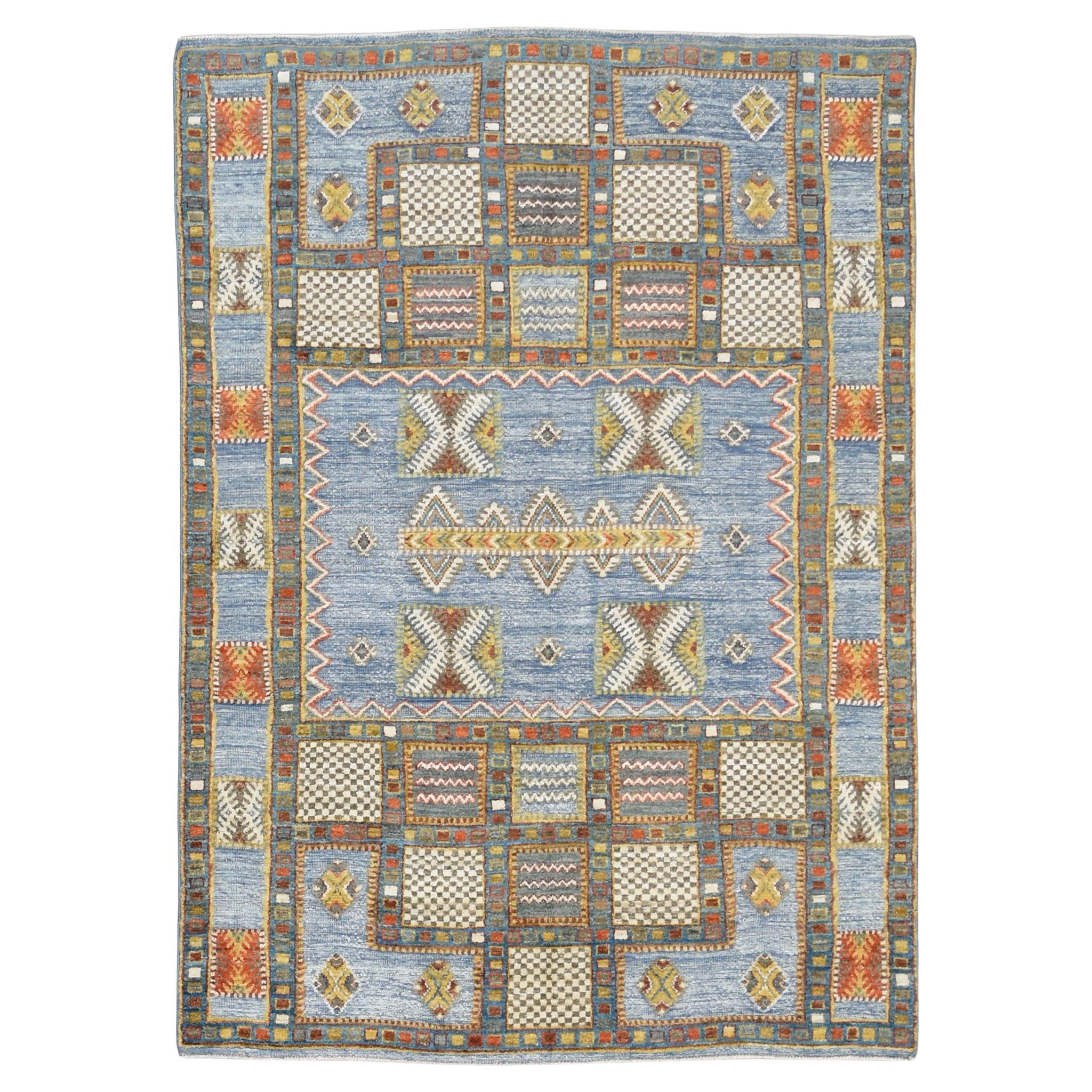 Tribale moderno blu ruggine  Tappeto Geometrico in Lana 5'8''x8'3''