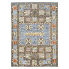 Tribal Modern Blue Rust  Geometric Wool Rug 5'8''x8'3''