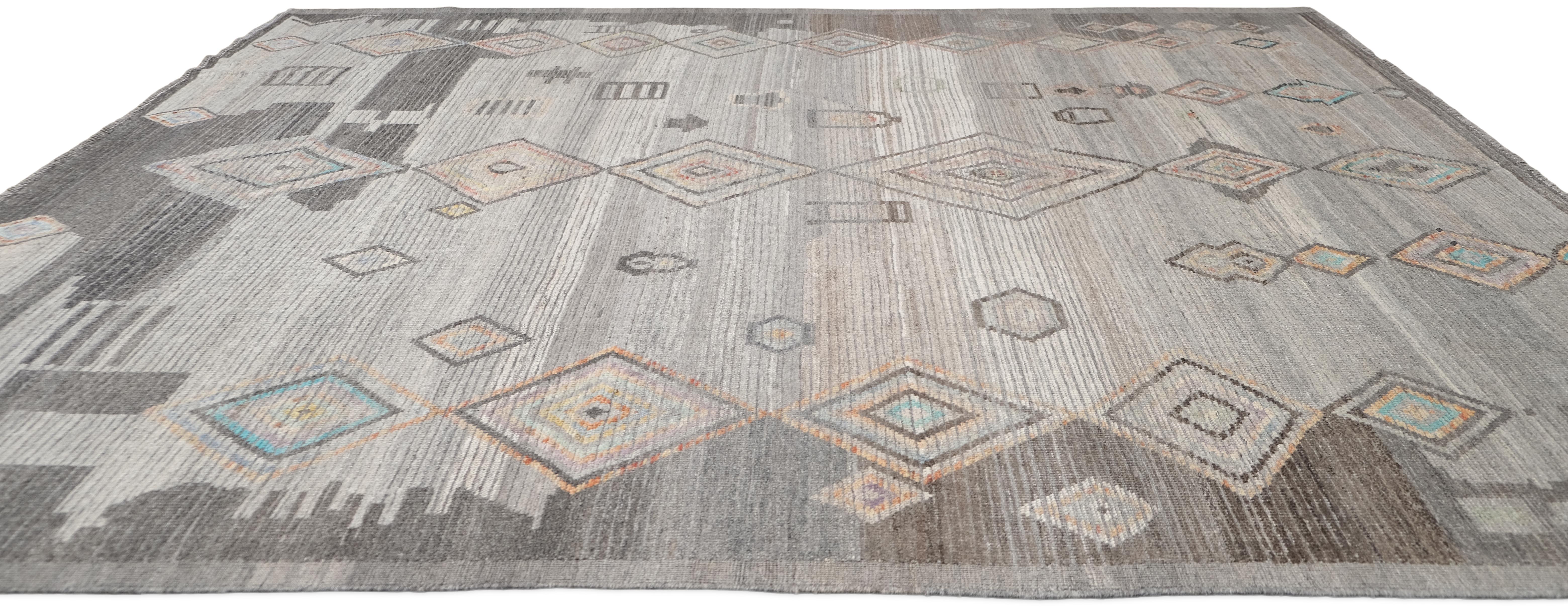 Tribal Moderno Inspirado en Marruecos  Alfombra de lana 8'5''x10' Afgano en venta