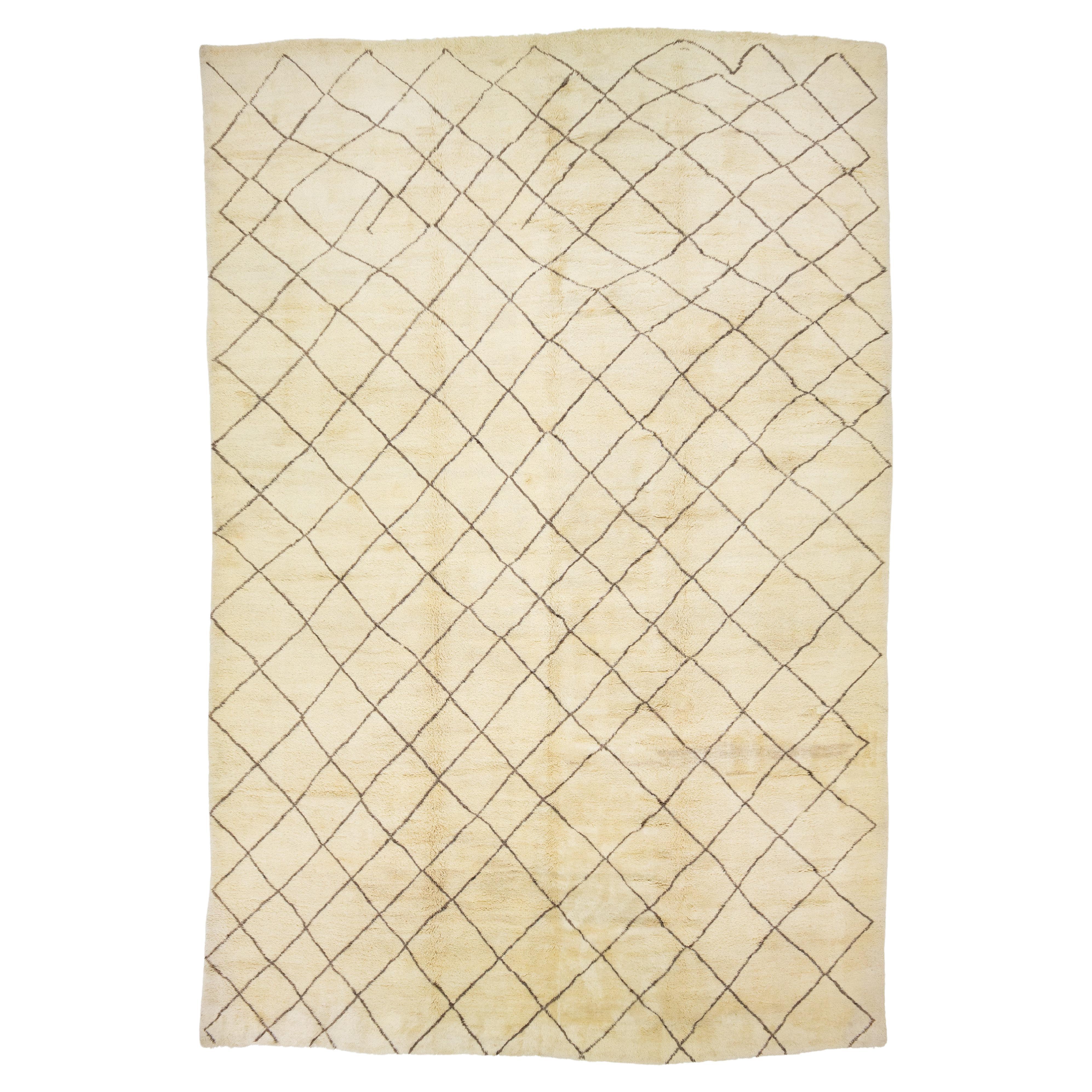 Tribal Modern Moroccan Style Oversize Wool Rug In Beige Color