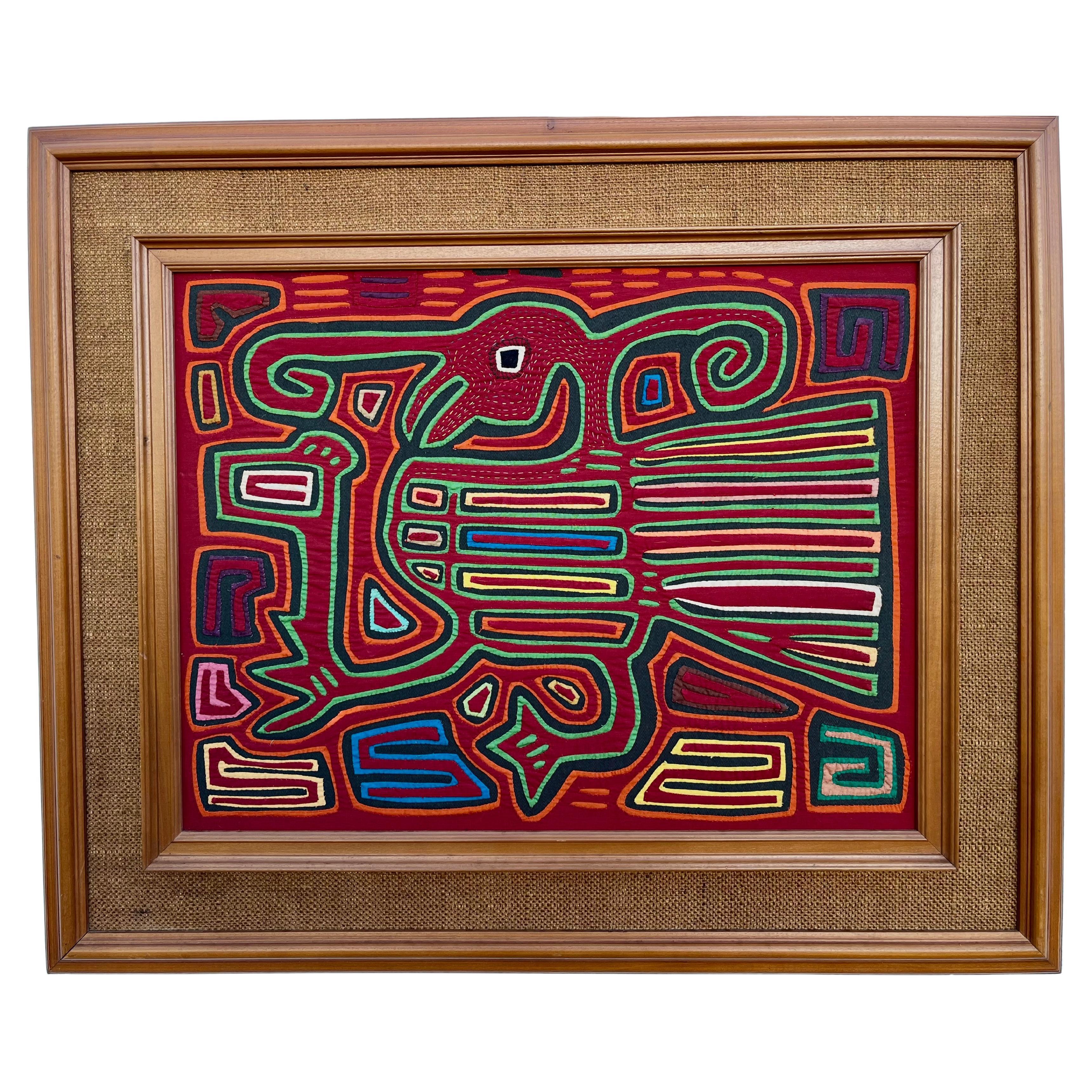 Stammeskunst Mola gerahmte handgefertigte Textil-Wandkunst. Circa 1960er Jahre im Angebot