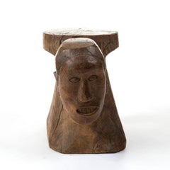 Tribal Molave Wood Stool with Carved Male Head