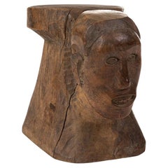 Tribal Molave Wood Stool with Carved Male Head
