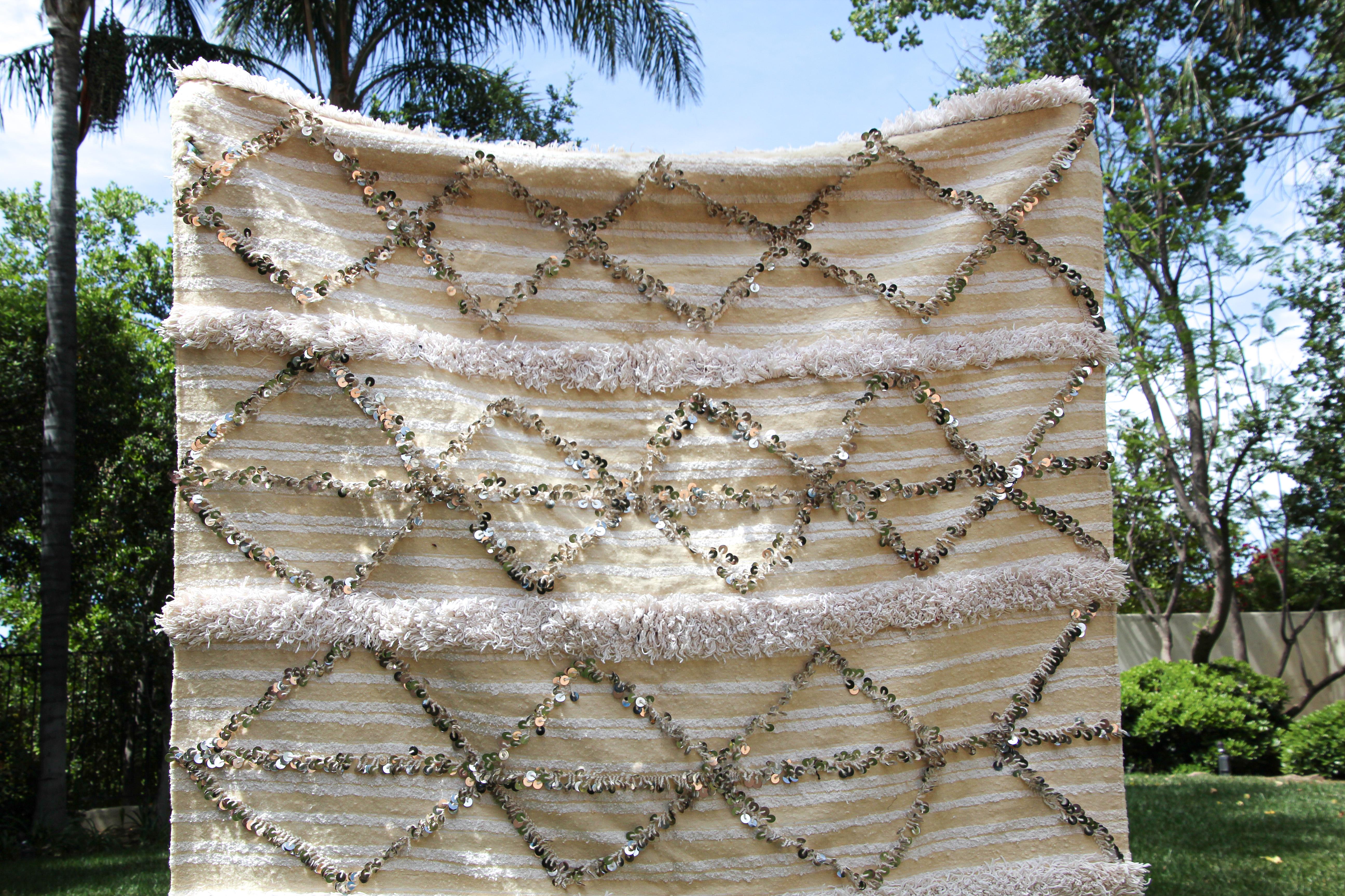 Vintage Moroccan Handcrafted Wedding Blanket Throw with Sequins  For Sale 4