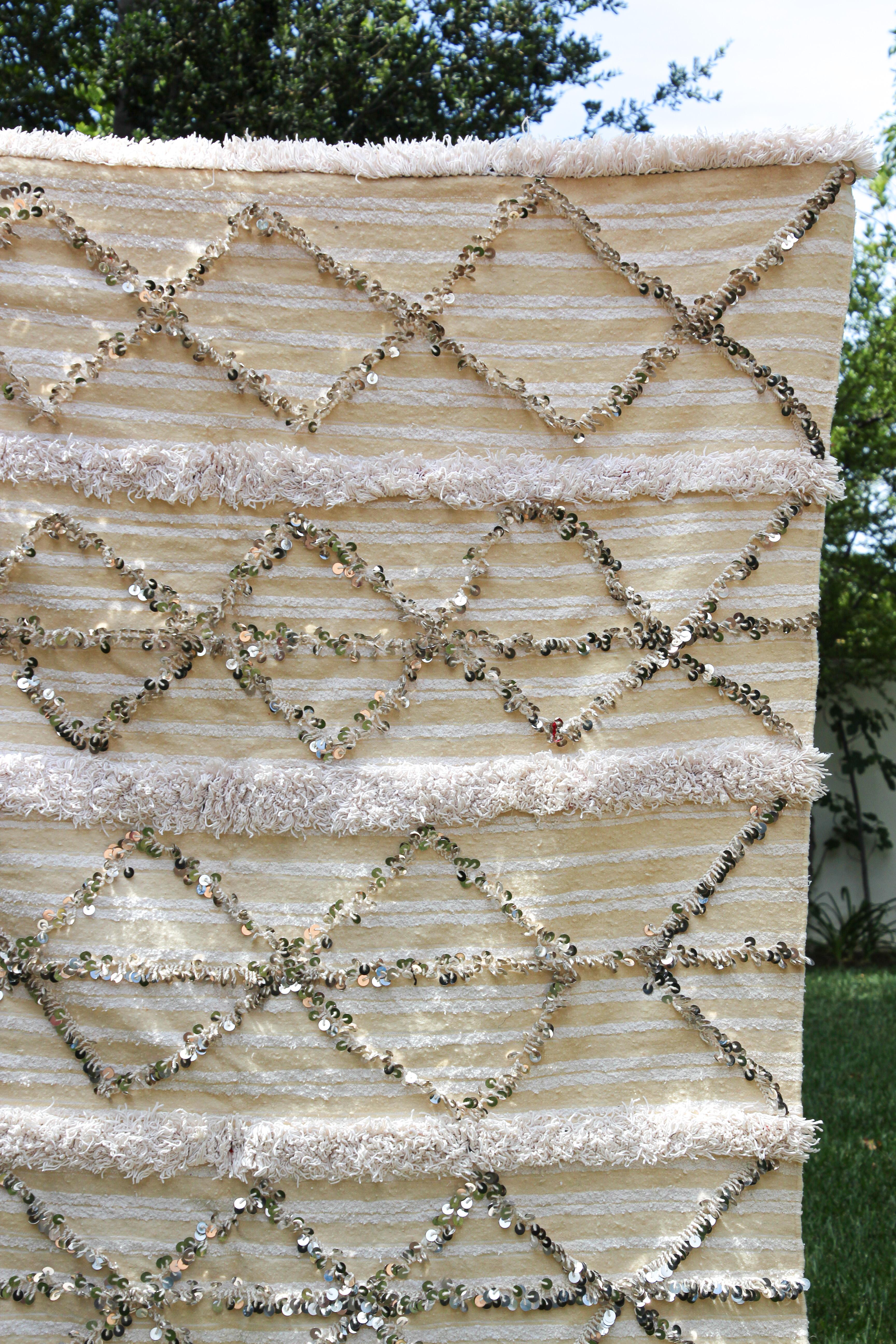 Vintage Moroccan Handcrafted Wedding Blanket Throw with Sequins  In Good Condition For Sale In North Hollywood, CA
