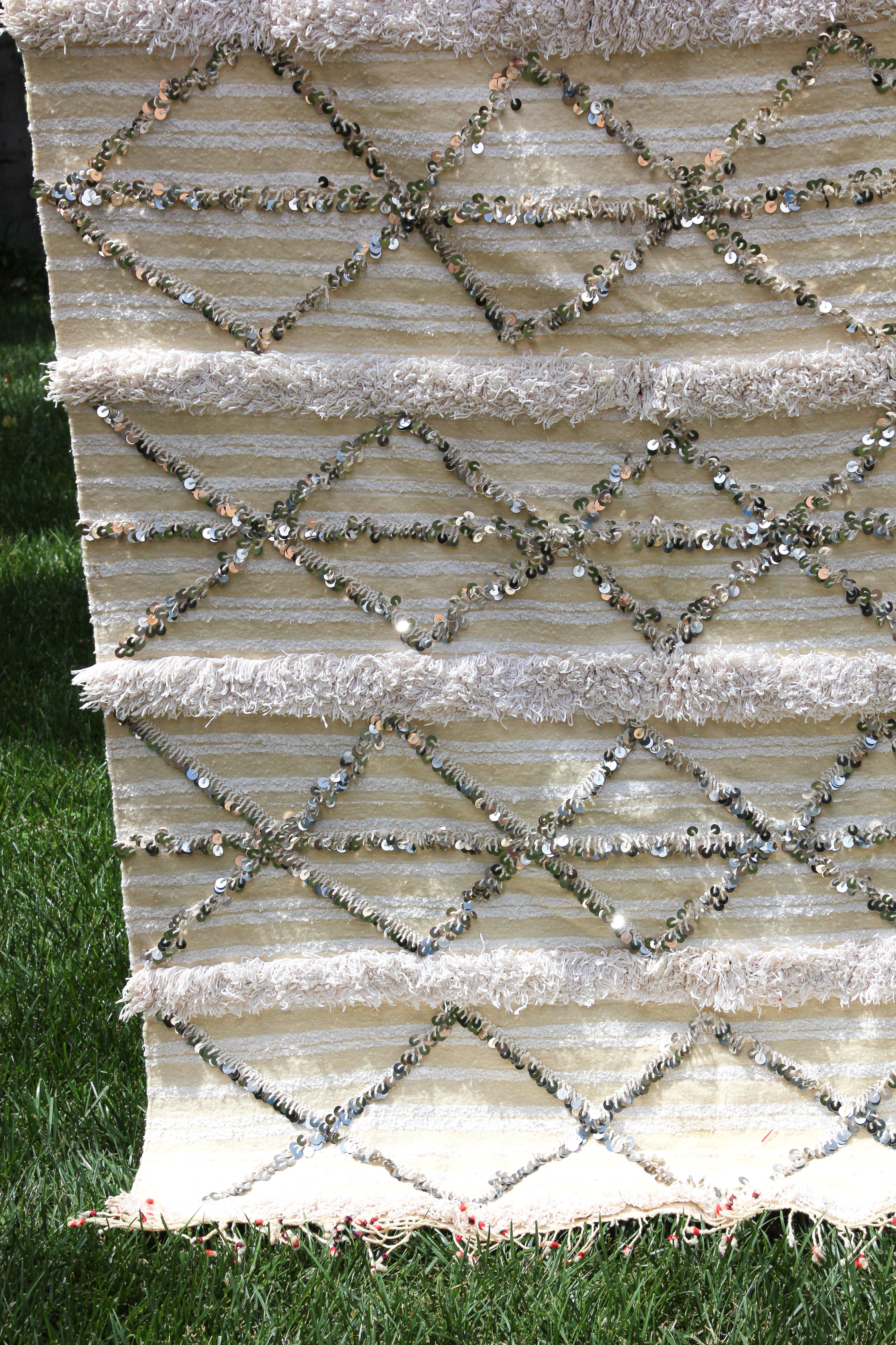 20th Century Vintage Moroccan Handcrafted Wedding Blanket Throw with Sequins  For Sale