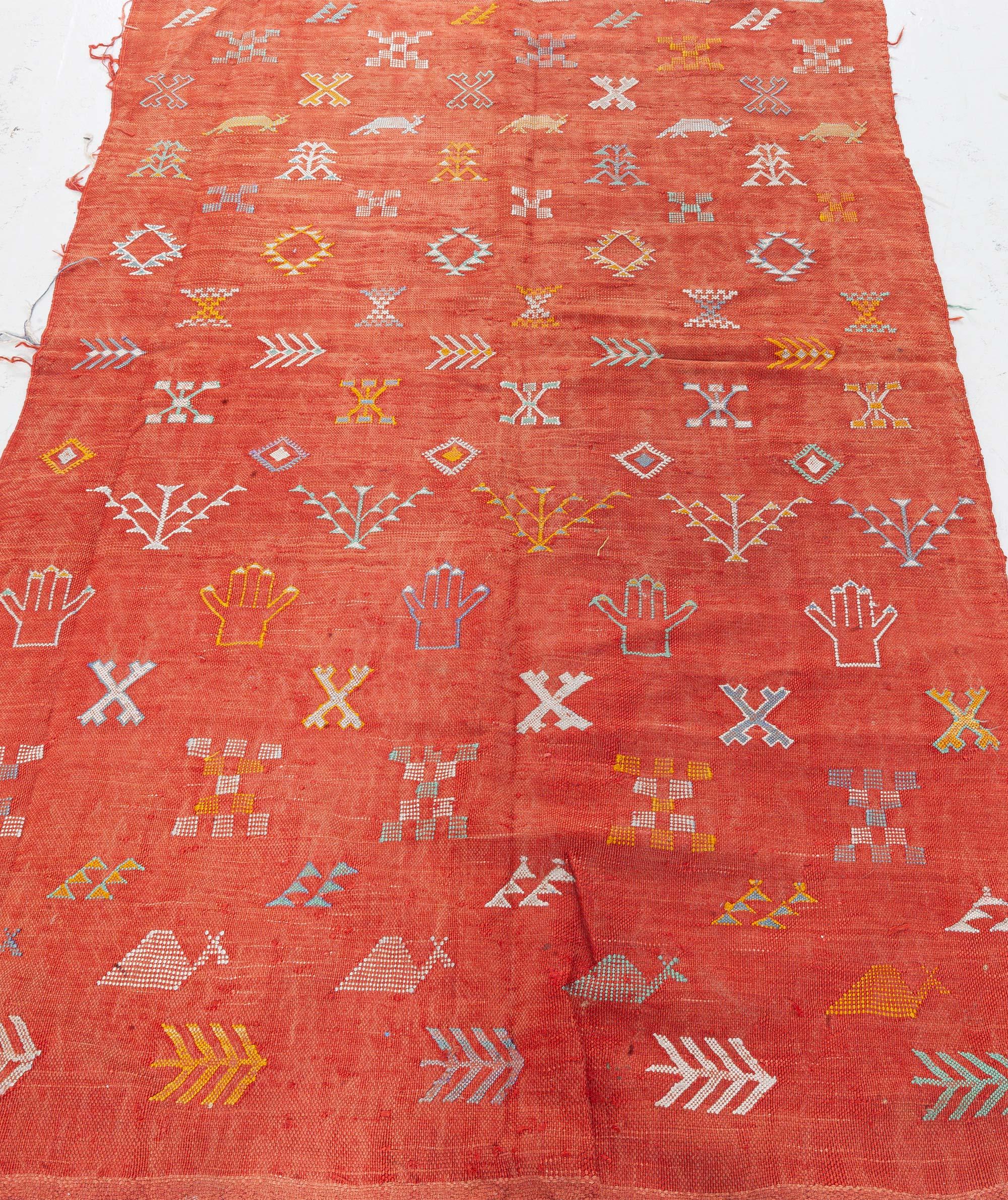 Coton Tapis Kilim marocain tribal rouge en vente