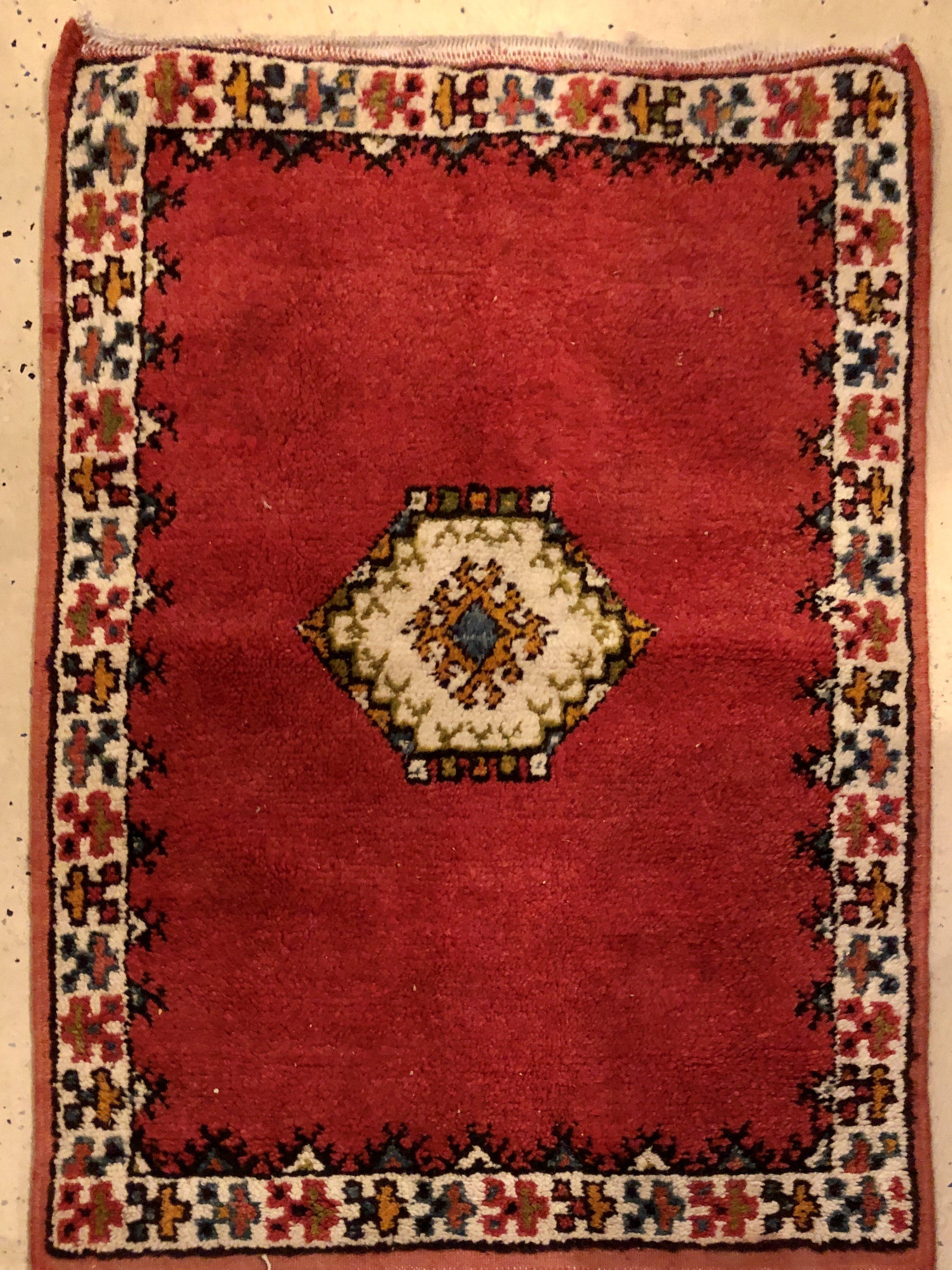 Wool Tribal Moroccan Red Handwoven Rug or Carpet with Diamond Design For Sale