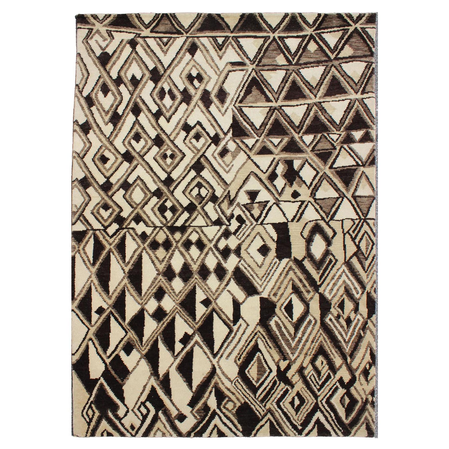 Keivan Woven Arts Tribal Moroccan Rug in Brown, Butter & Cream For Sale