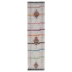 Tribal Moroccan Runner in Wool with Geometric Diamond Design On A Ivory Field