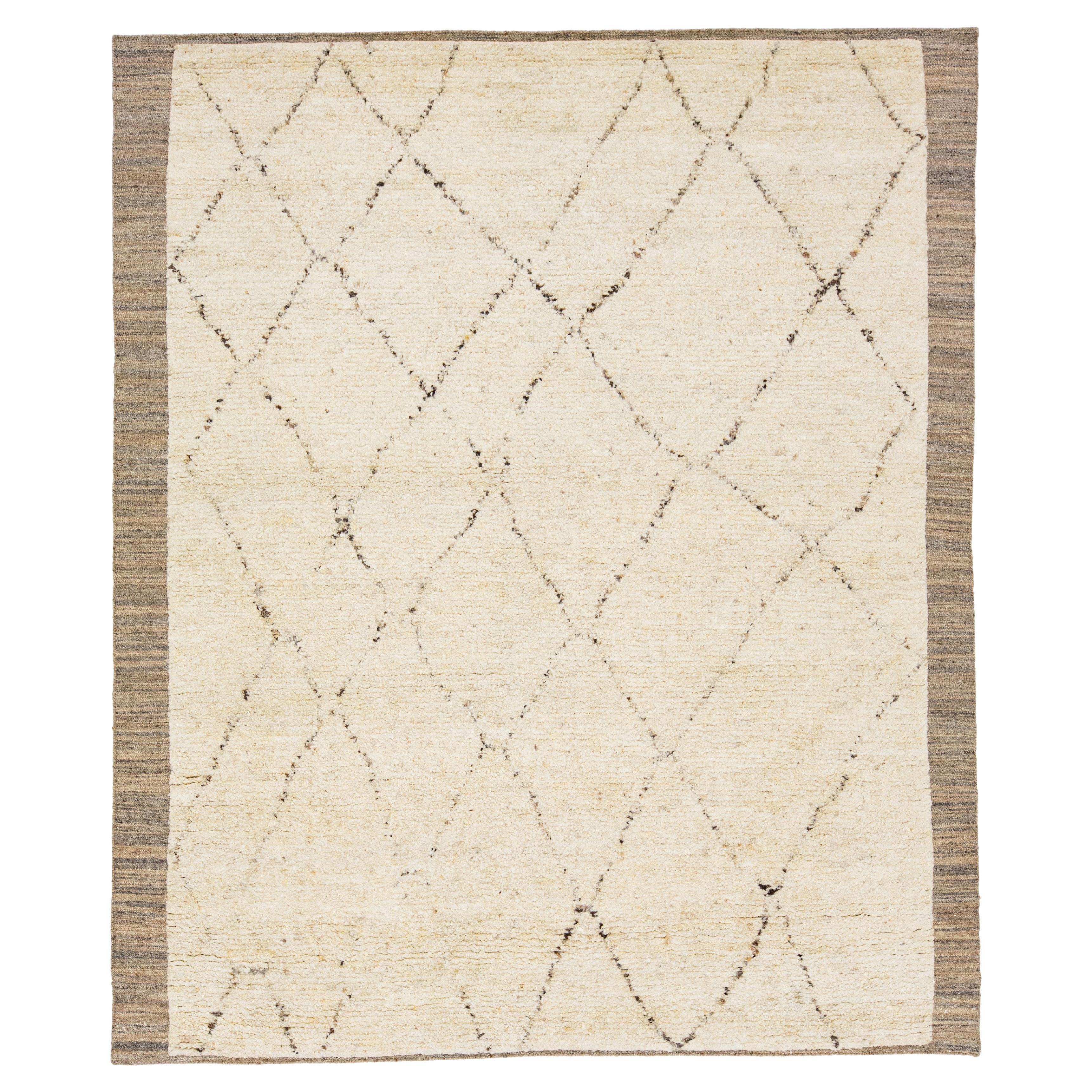 Tribal Moroccan Style Modern Wool Rug With Natural Beige Field