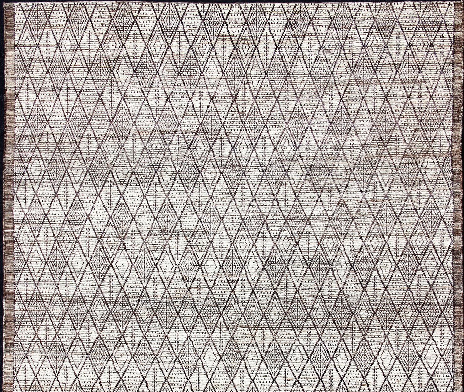 Modern Tribal Moroccan with Intricate Diamond Pattern in White and Earth Tones
