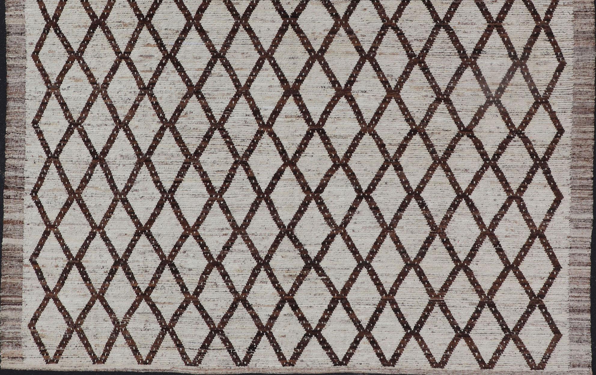 Afghan Tribal Moroccan with Intricate Diamond Pattern in White and Earth Tones For Sale