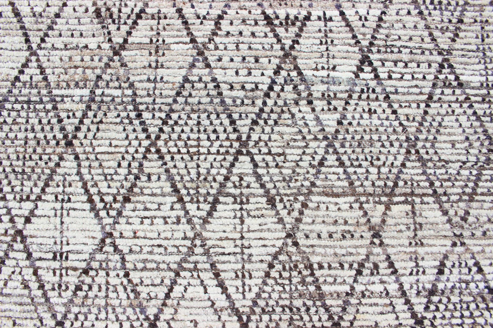 Contemporary Tribal Moroccan with Intricate Diamond Pattern in White and Earth Tones