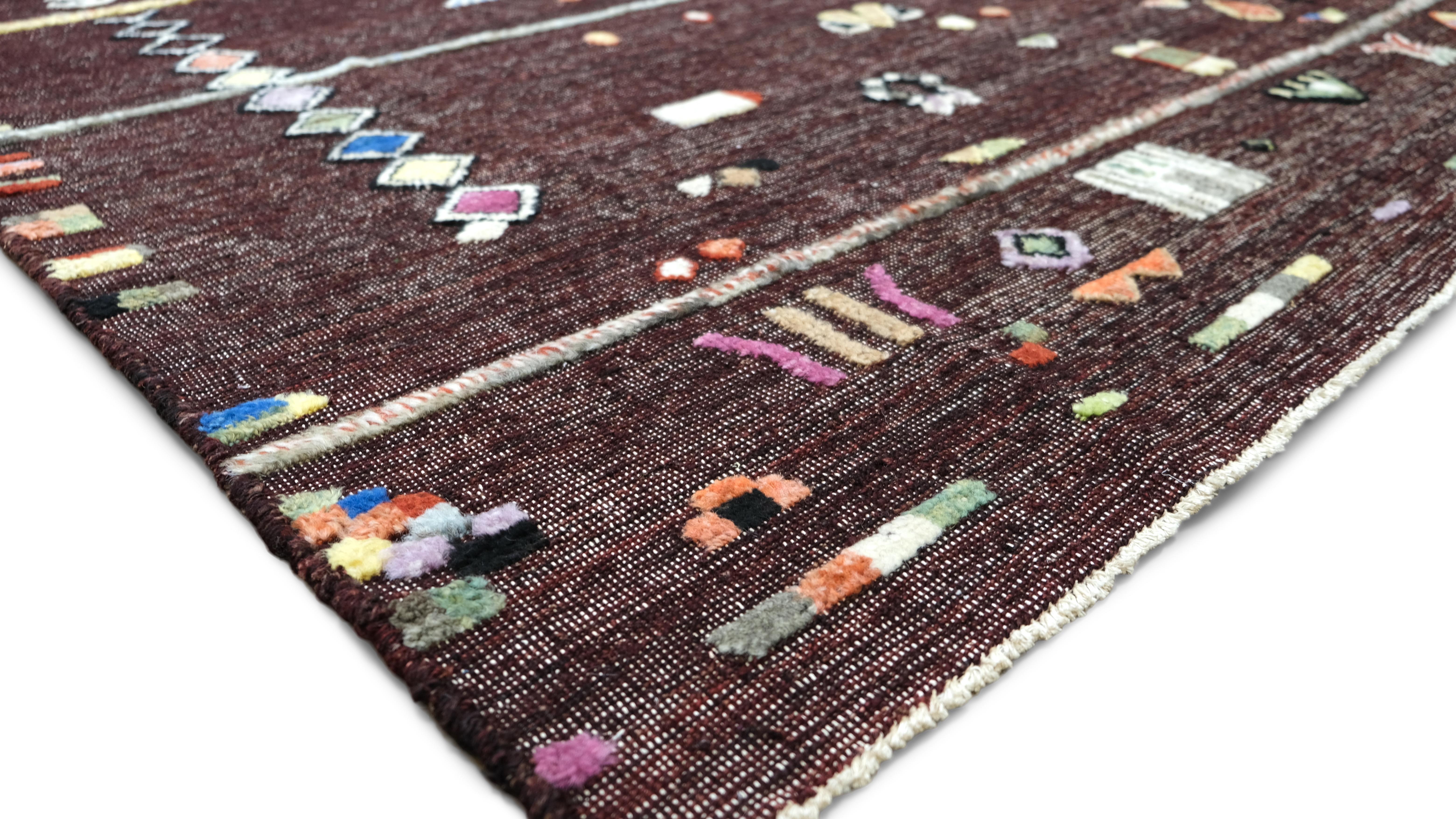Alfombra de lana con motivos tribales de inspiración marroquí moderna 8'4''x10' Bohemio en venta