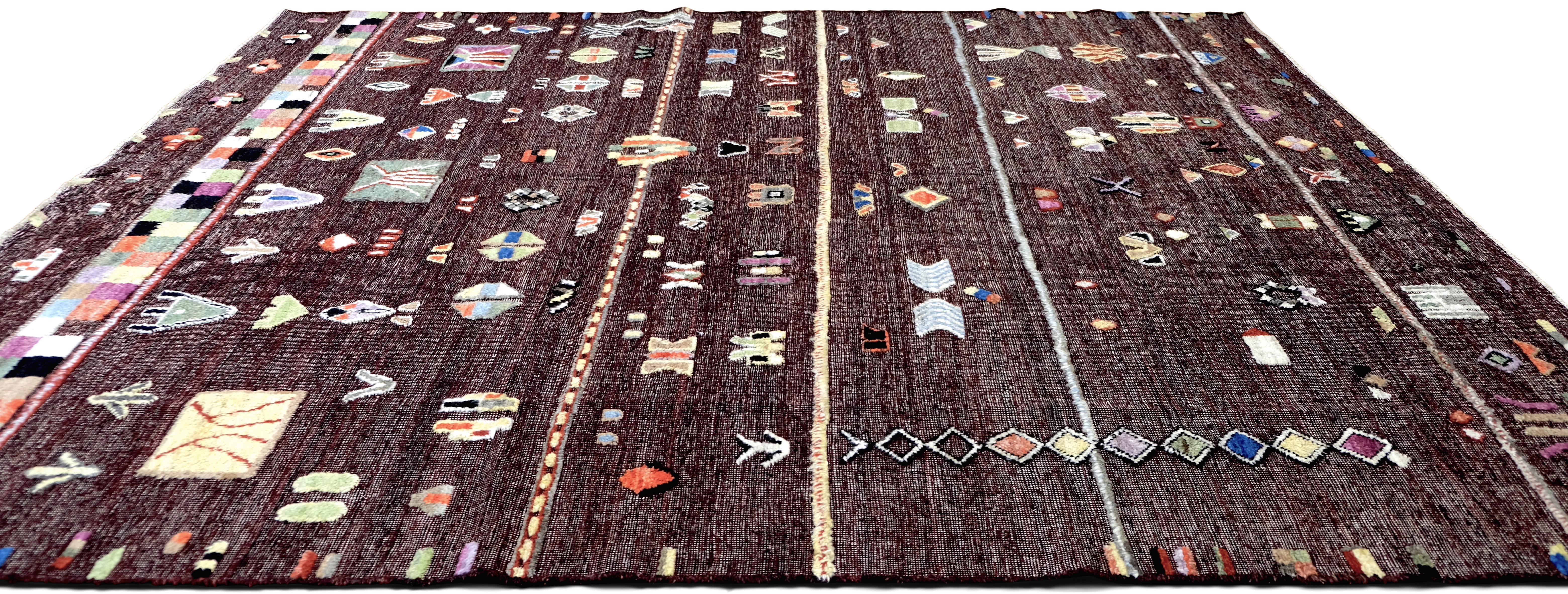 Alfombra de lana con motivos tribales de inspiración marroquí moderna 8'4''x10' Pakistaní en venta