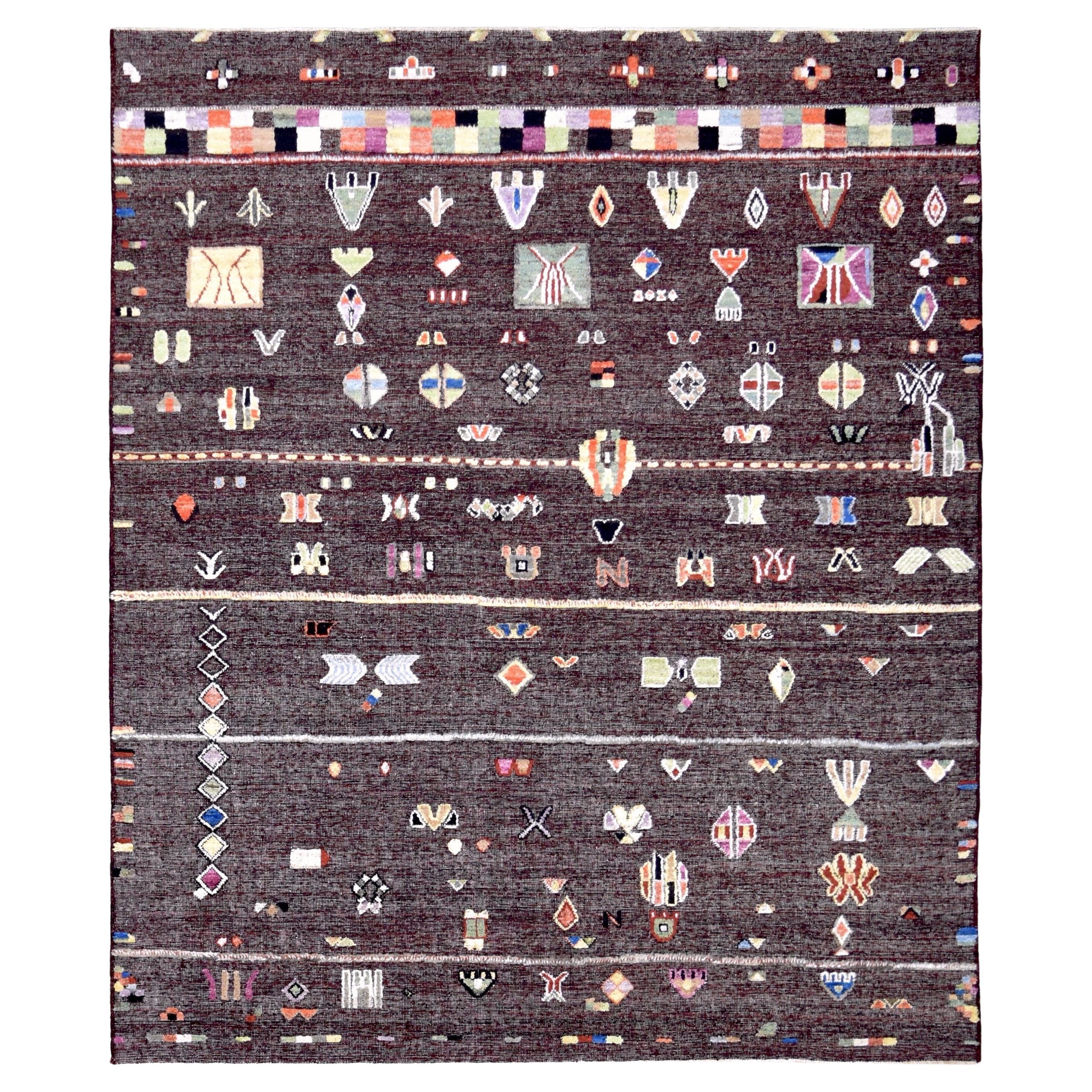 Tribal Motif Modern Moroccan Inspired Wool Rug 8'4''x10'