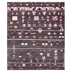 Tappeto in lana con motivi tribali di ispirazione marocchina moderna 8'4''x10'