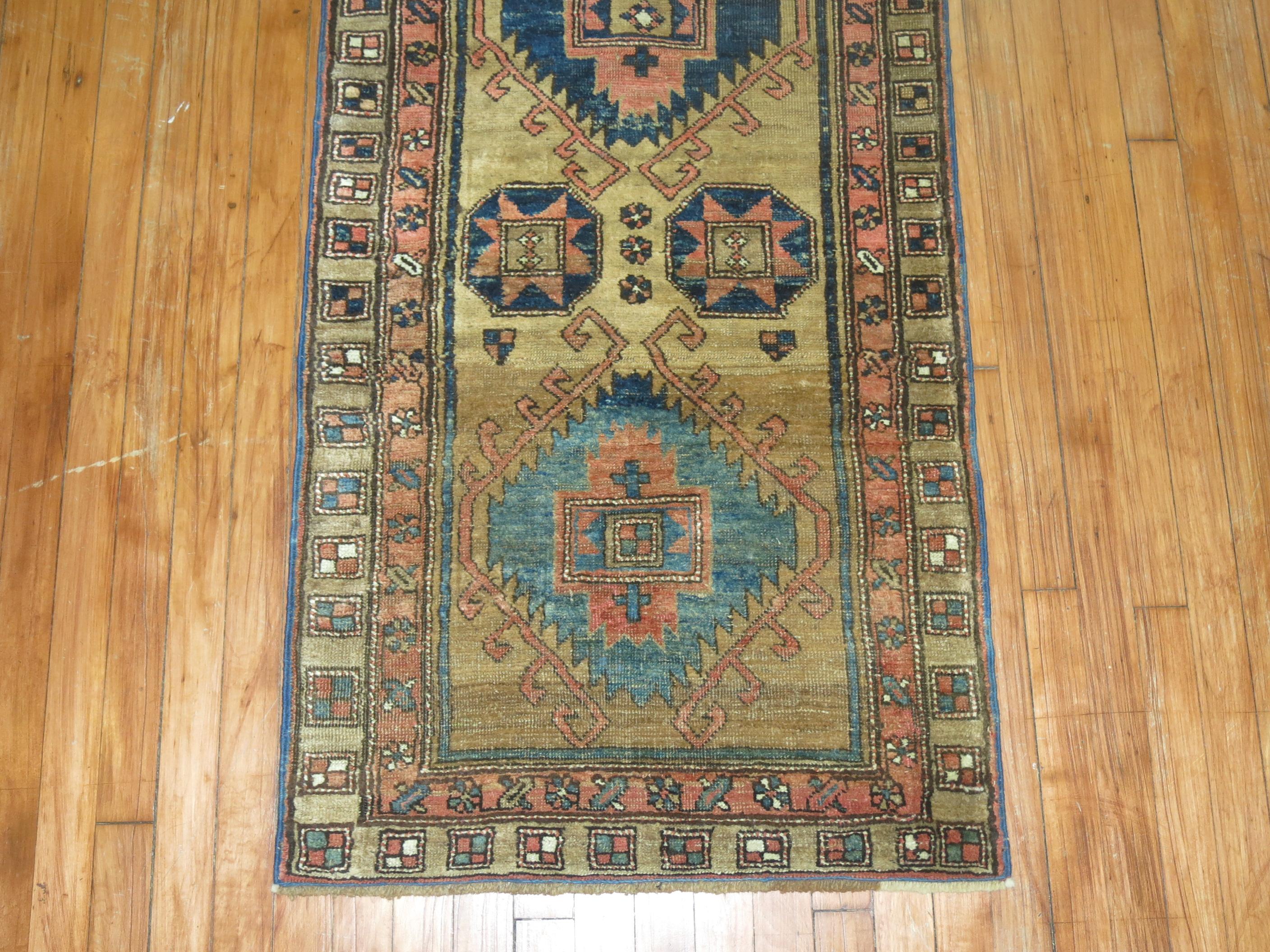 A tribal brown field Persian Bakshaish rug runner from the early 20th century.

The 19th century examples of Bakshaish weavings are memorable in their beauty, and in good condition, have performed very solidly as art investments, especially since