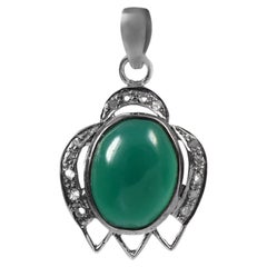 Tribal Natural Diamond Real Onyx deep green sterling silver Pendant
