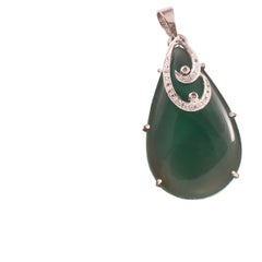 Tribal Natural Diamond Real Onyx deep green sterling silver Pendant