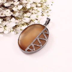 Tribal Natural Diamond Real Onyx earthy brown sterling silver statement Pendant