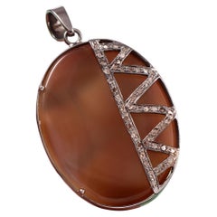 Pendentif imposant « Tribal » en argent sterling, avec diamant naturel et onyx véritable, couleur brun terreux