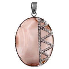 Colgante llamativo de plata de ley con diamante natural Tribal y ónix auténtico en tono marrón tierra