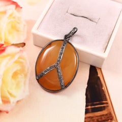 Tribal Natural Diamond Real Onyx Orange sterling silver statement Pendant