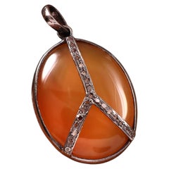Tribal Natural Diamond Real Onyx Orange sterling silver statement Pendant