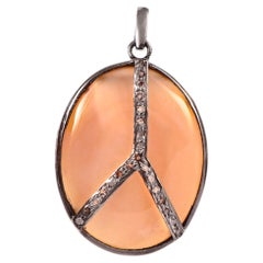 Tribal Natural Diamond Real Onyx Orange sterling silver statement Pendant