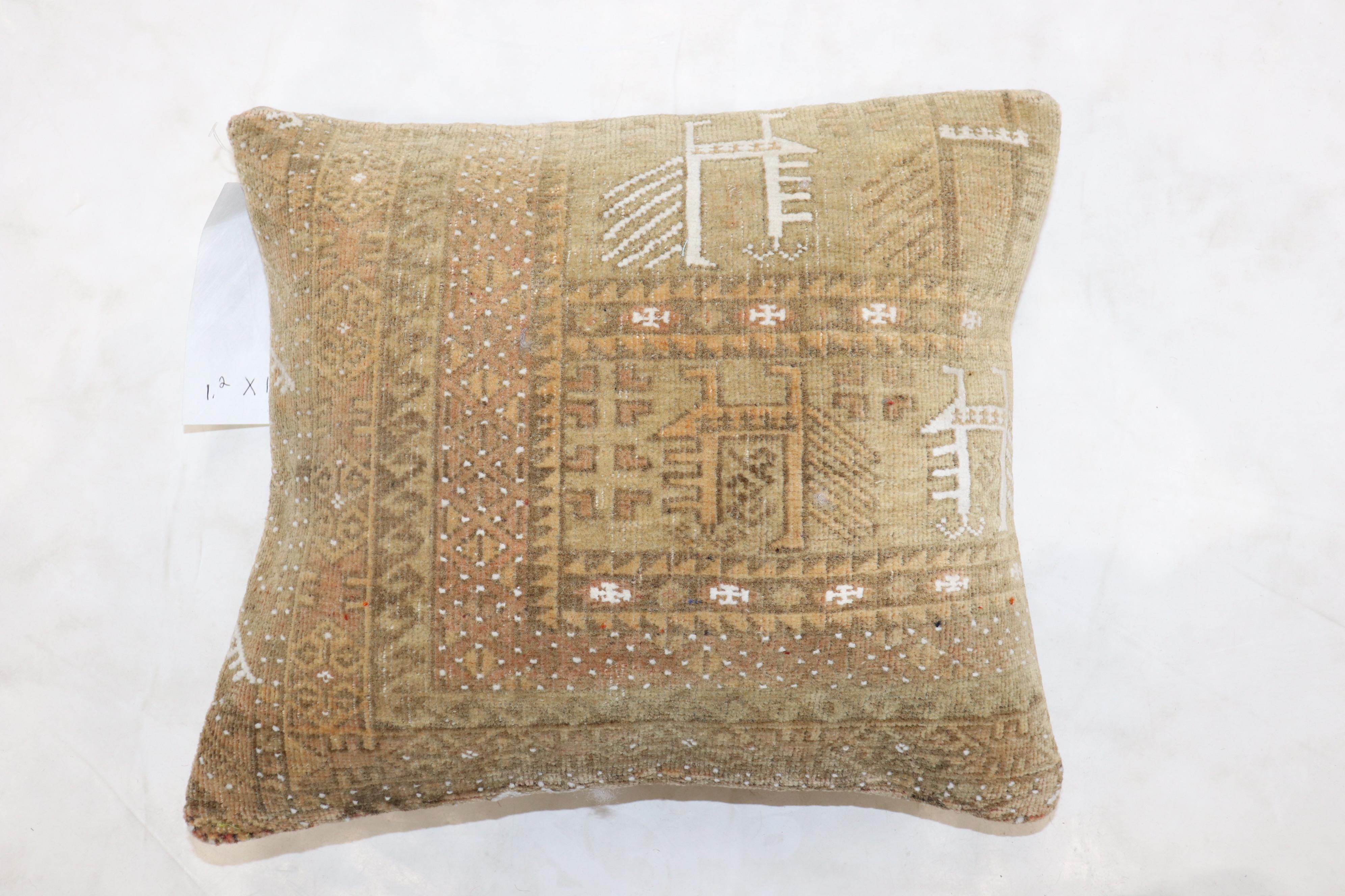 20th Century Tribal Neutral Color Afghan Rug Pillow For Sale