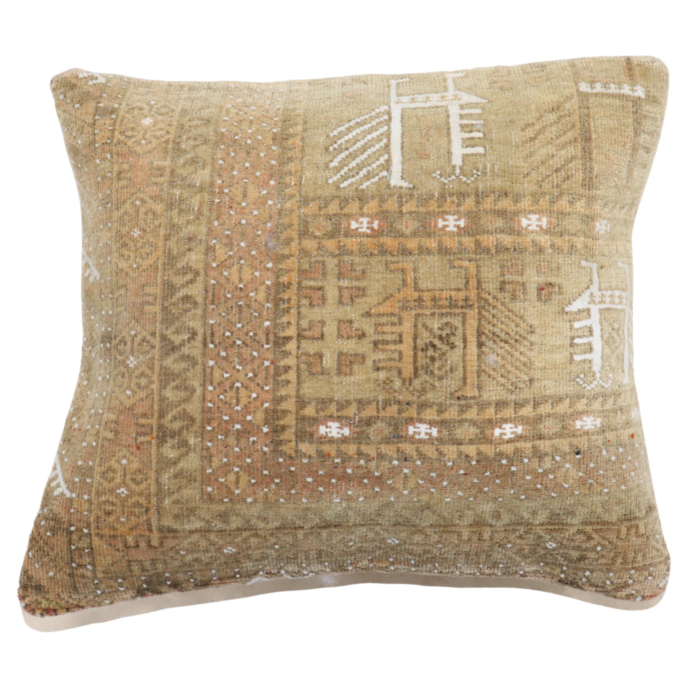 Tribal Neutral Color Afghan Rug Pillow For Sale