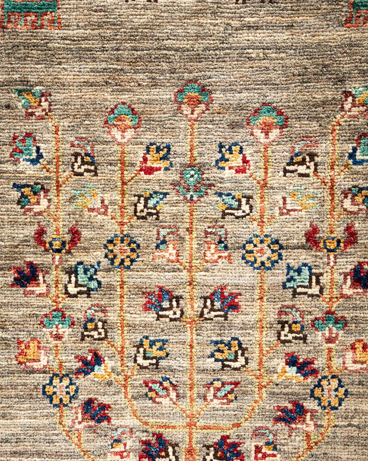 Pakistani Tribal, One-of-a-Kind Hand Knotted Runner Rug, Beige