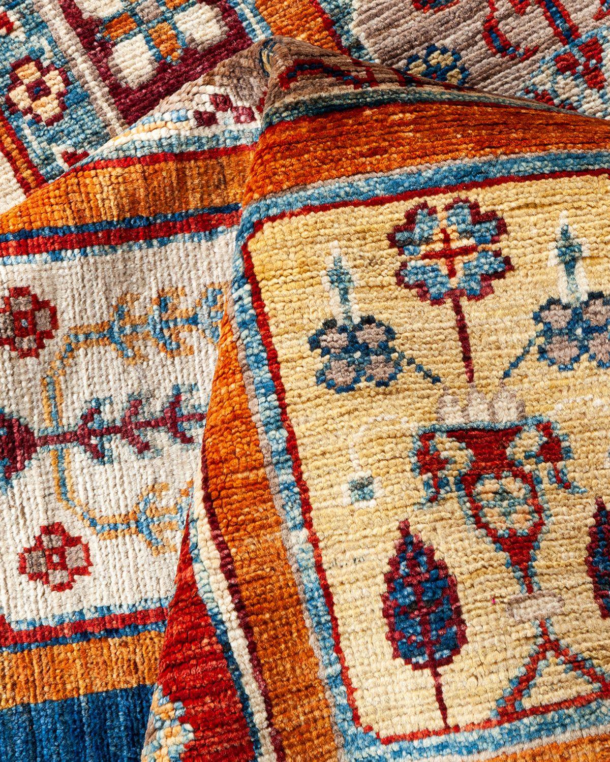 Handgeknüpfter Stammes-Teppich, ein Unikat  Blau - 5' 8 Zoll x 7' 11 Zoll (Wolle) im Angebot