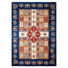 Tapis de course tribal, unique en son genre, noué à la main  Blue, 5' 8" x 7' 11"