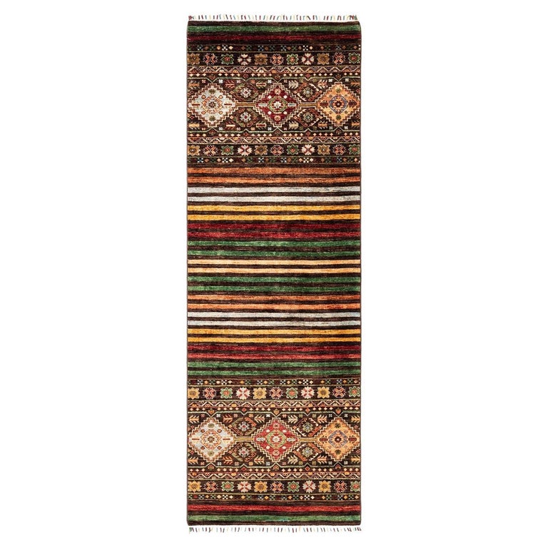 Tribal, One-of-a-kind Hand Knotted Runner Rug, Brown For Sale at 1stDibs