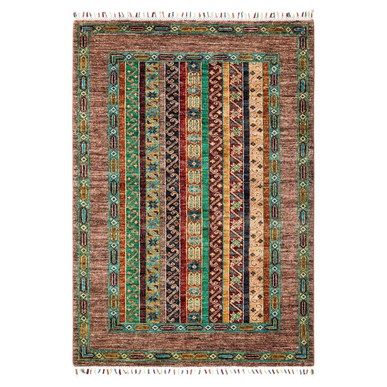 Tribal, One-of-a-kind Hand Knotted Runner Rug, Brown For Sale at 1stDibs
