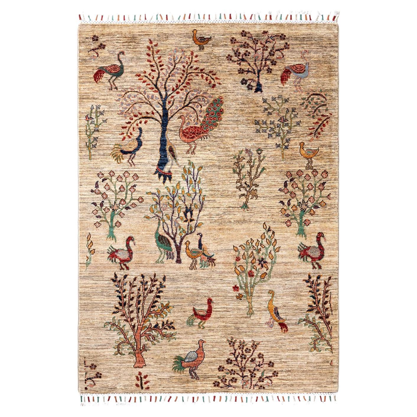Tribal, Oneofakind Hand Knotted Runner Rug, Ivory For Sale at 1stDibs