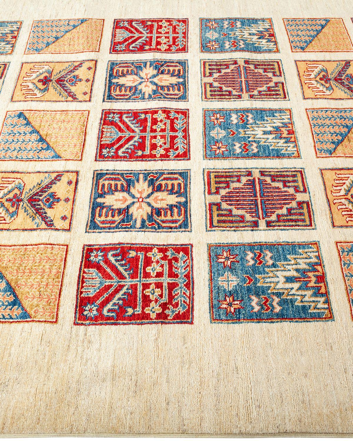 Tribal, One-of-a-Kind Hand Knotted Runner Rug, Ivory In New Condition For Sale In Norwalk, CT