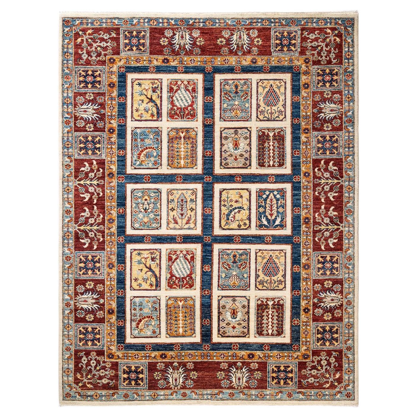 Handgeknüpfter Stammes-Teppich, ein Unikat  Elfenbeinfarben, 4' 11" x 6' 6"