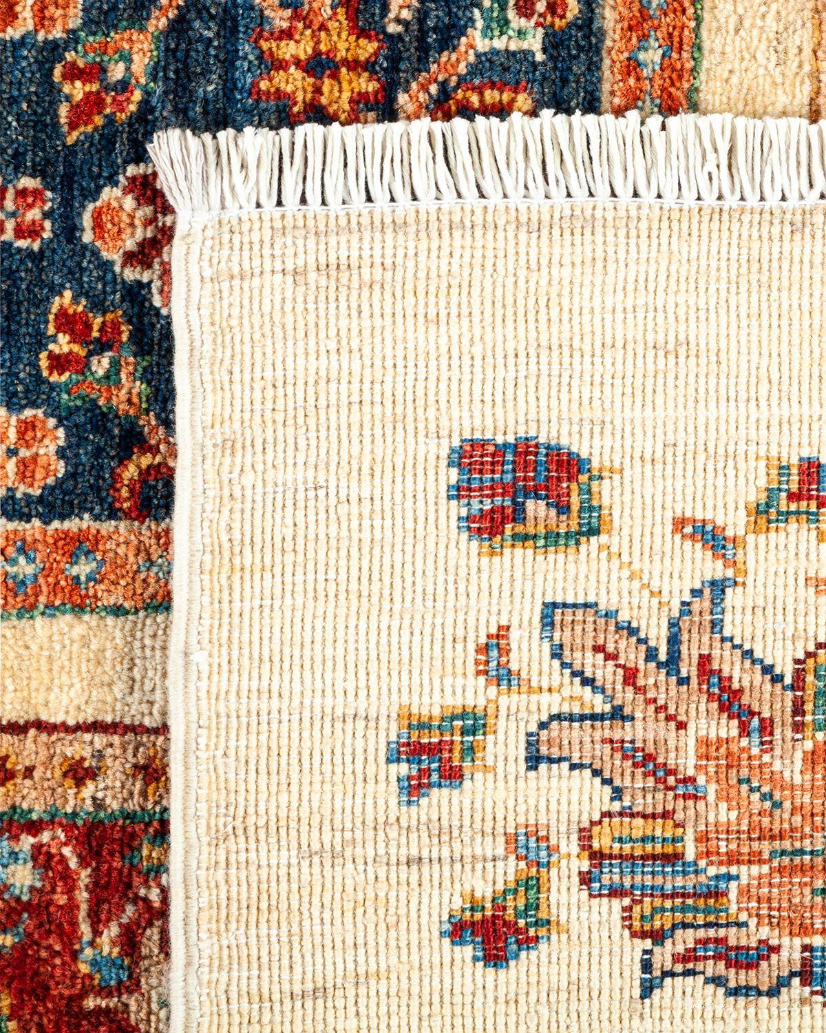 Handgeknüpfter Stammes-Teppich, ein Unikat  Elfenbeinfarben, 7' 0