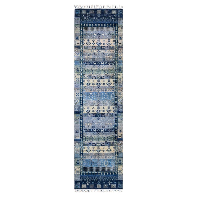 Tribal, One-of-a-kind Hand Knotted Runner Rug, Light Blue For Sale at ...