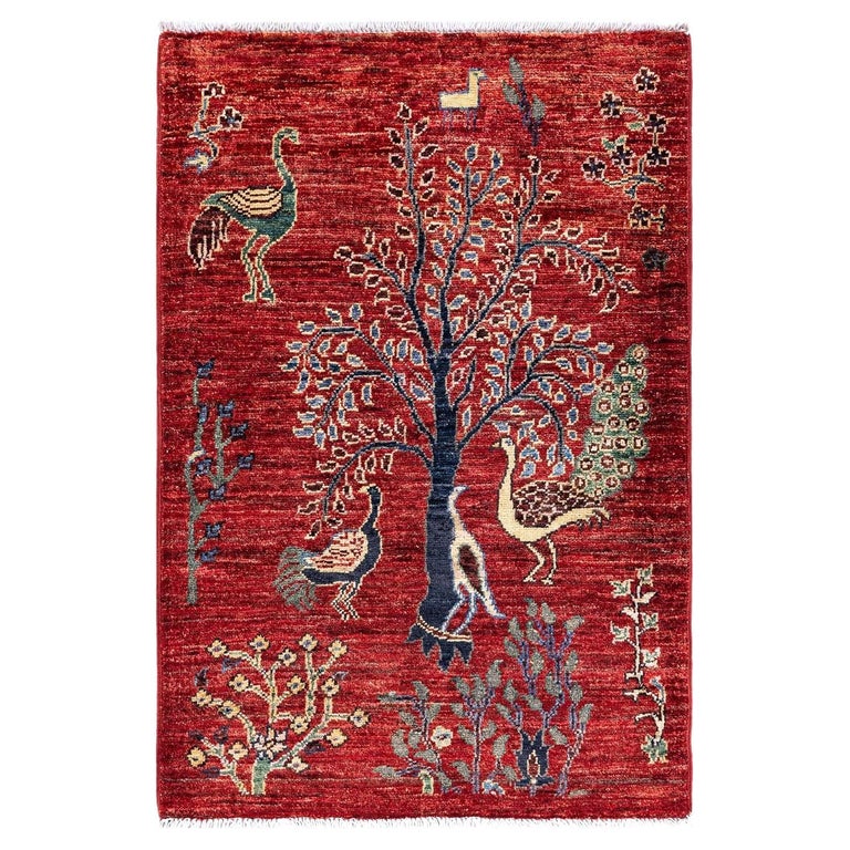 Tribal, One-of-a-kind Hand Knotted Runner Rug, Red For Sale at 1stDibs