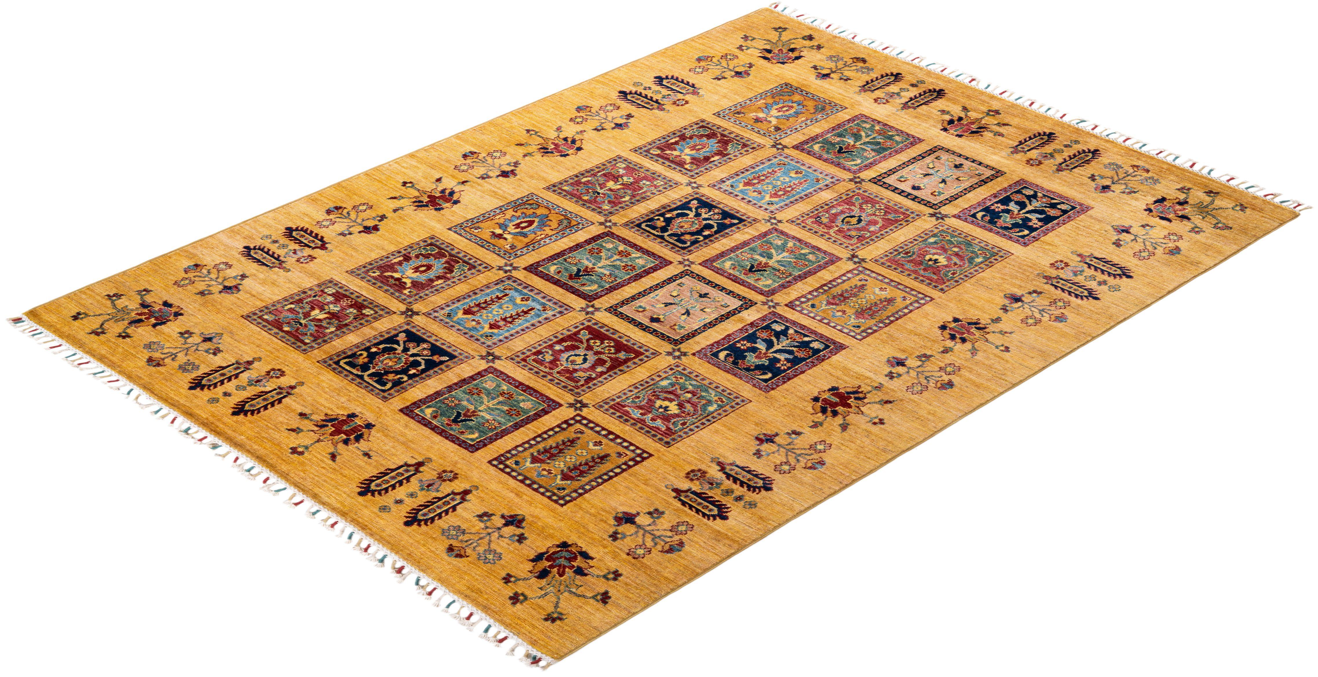 Tribal, One-of-a-kind Hand Knotted Runner Rug, Yellow For Sale 2